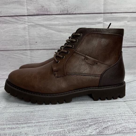 Nick Graham Barkely Brown Faux Leather Lace Up Round Toe Chukka Boots Size 8 - Picture 3 of 12